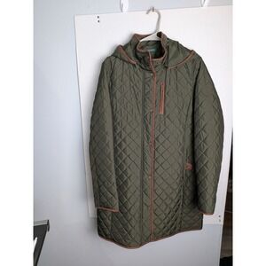 Lauren Ralph Lauren Quilted Hooded Jacket Women Olive Green Puffer Coat L